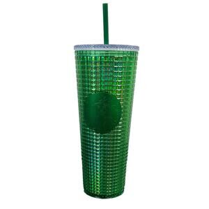 STARBUCKS STUDDED GREEN 24 OZ‎ TUMBLER CUP WITH LID STRAW